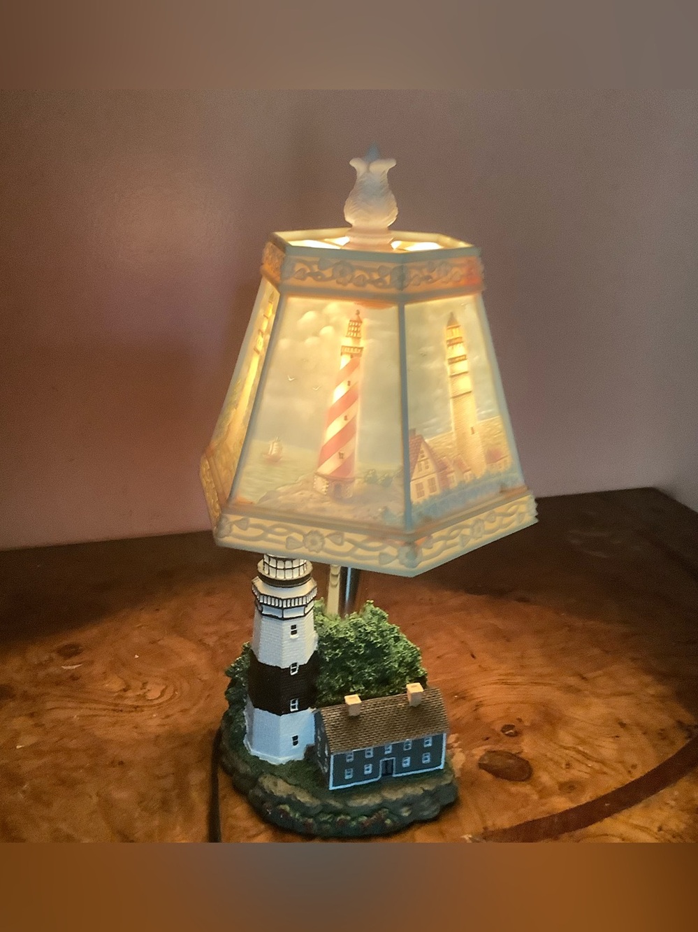 Vintage Lighted Lighthouse Cottage Accent Lamp Resin Nautical Night Light ~11"